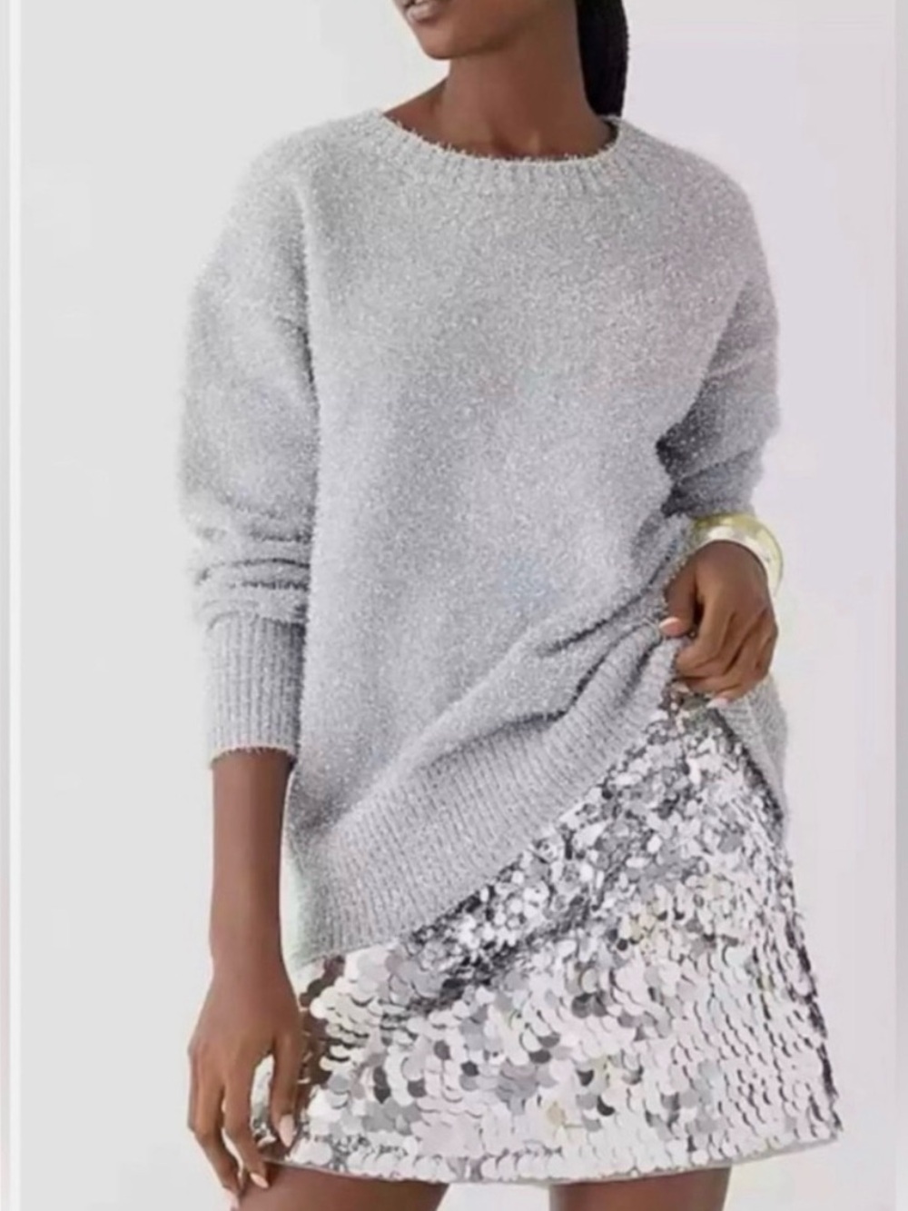 J. Crew Silver Sparkle Crewneck Sweater - Women's M